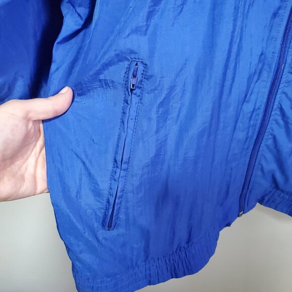 ADIDAS Vintage 90s Windbreaker Track Jacket Coat Nylon 3 Stripes Blue Mens Large - Picture 4 of 16